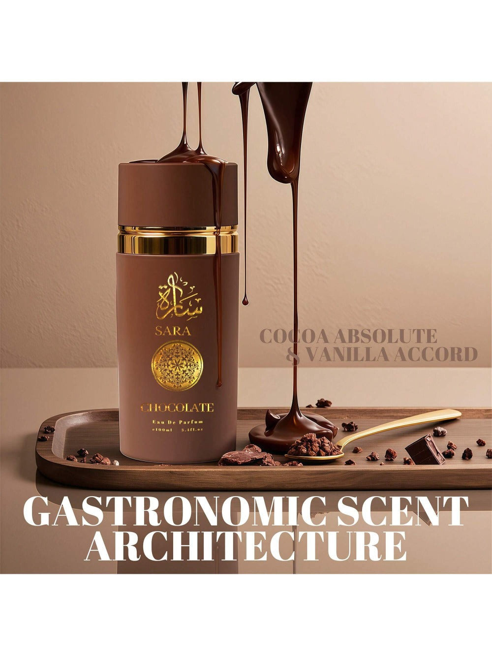 Sarah Chocolate Eau de Parfum Spray, 100 ml Brown Bottle with Cocoa, Vanilla and Amber Label Notes