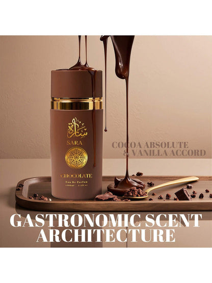 Sarah Chocolate Eau de Parfum Spray, 100 ml Brown Bottle with Cocoa, Vanilla and Amber Label Notes
