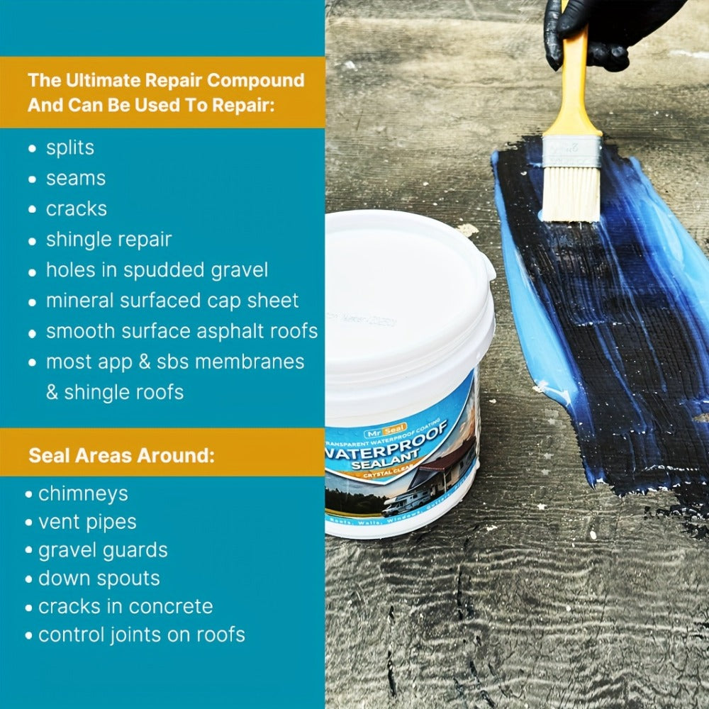 Clear Waterproof Sealant 1000g – Transparent Adhesive for Roof, RV, Wall, Pipe & Tile Leak Repair, Indoor & Outdoor, Includes Brush