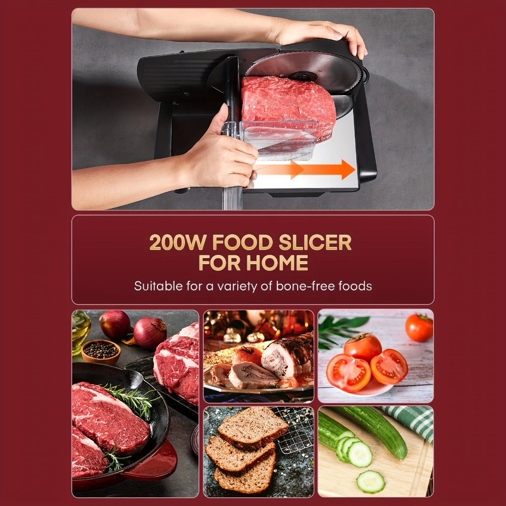Electric Meat Slicer 200W Deli Food Slicer with Two 7.5" Removable Stainless Steel Blades for Entryways, Bedrooms and Living Spaces
