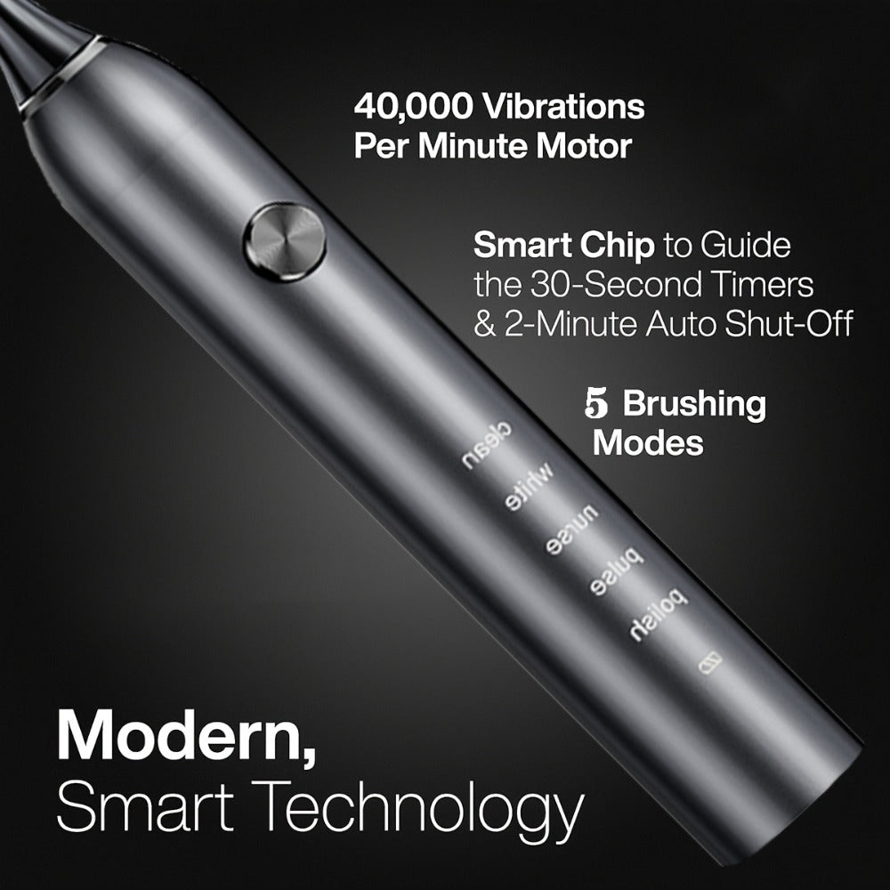 Electric Toothbrush with Five Modes, 40, 000 Vibrations per Minute, Type-C Charging and Four or Eight Heads