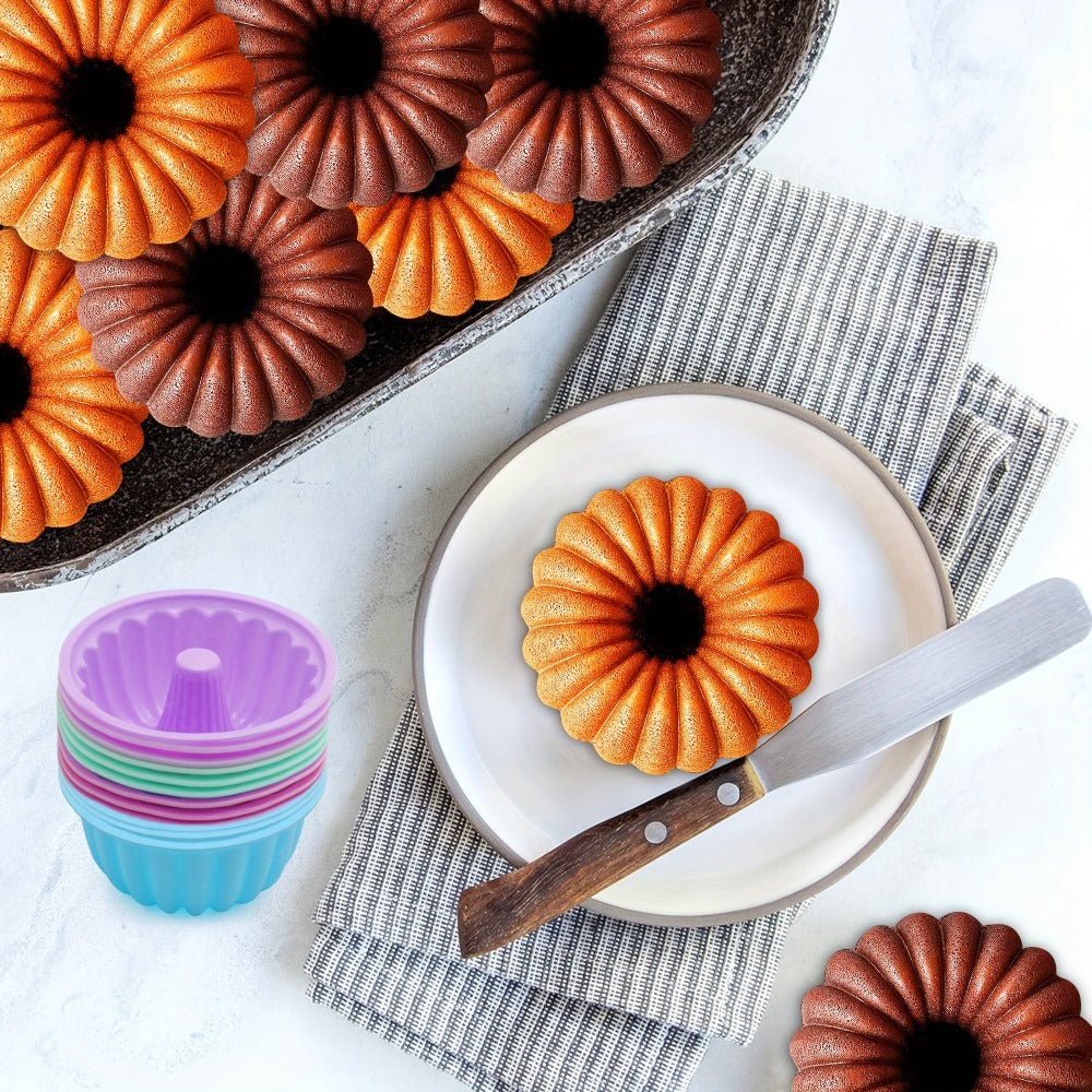Silicone Donut Mold 48pcs, Nonstick Silicone Baking Cups with 4 Shapes (Thread, Woven, Pumpkin, Flower), Muffin Jello Bagel Pan