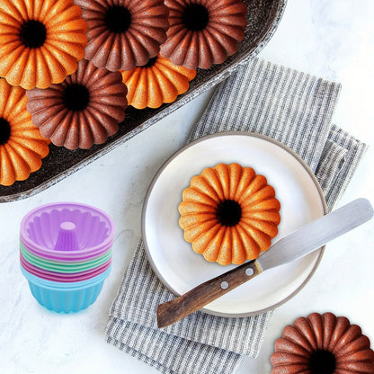 Silicone Donut Mold 48pcs, Nonstick Silicone Baking Cups with 4 Shapes (Thread, Woven, Pumpkin, Flower), Muffin Jello Bagel Pan
