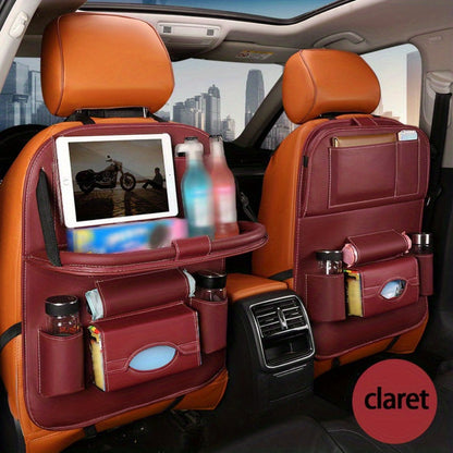 Car Rear Seat Organizer with Foldable Table, Footrest, Cup Holder, Tissue Box & Laptop Base – 2-Piece Premium Back Seat Storage Box Travel