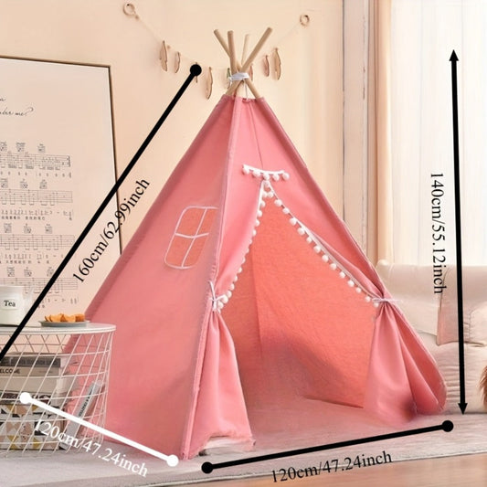Kids Teepee Play Tent with 140 x 120cm Frame, White, Blue, Pink or Star Fabric Options and No Sitting Mat
