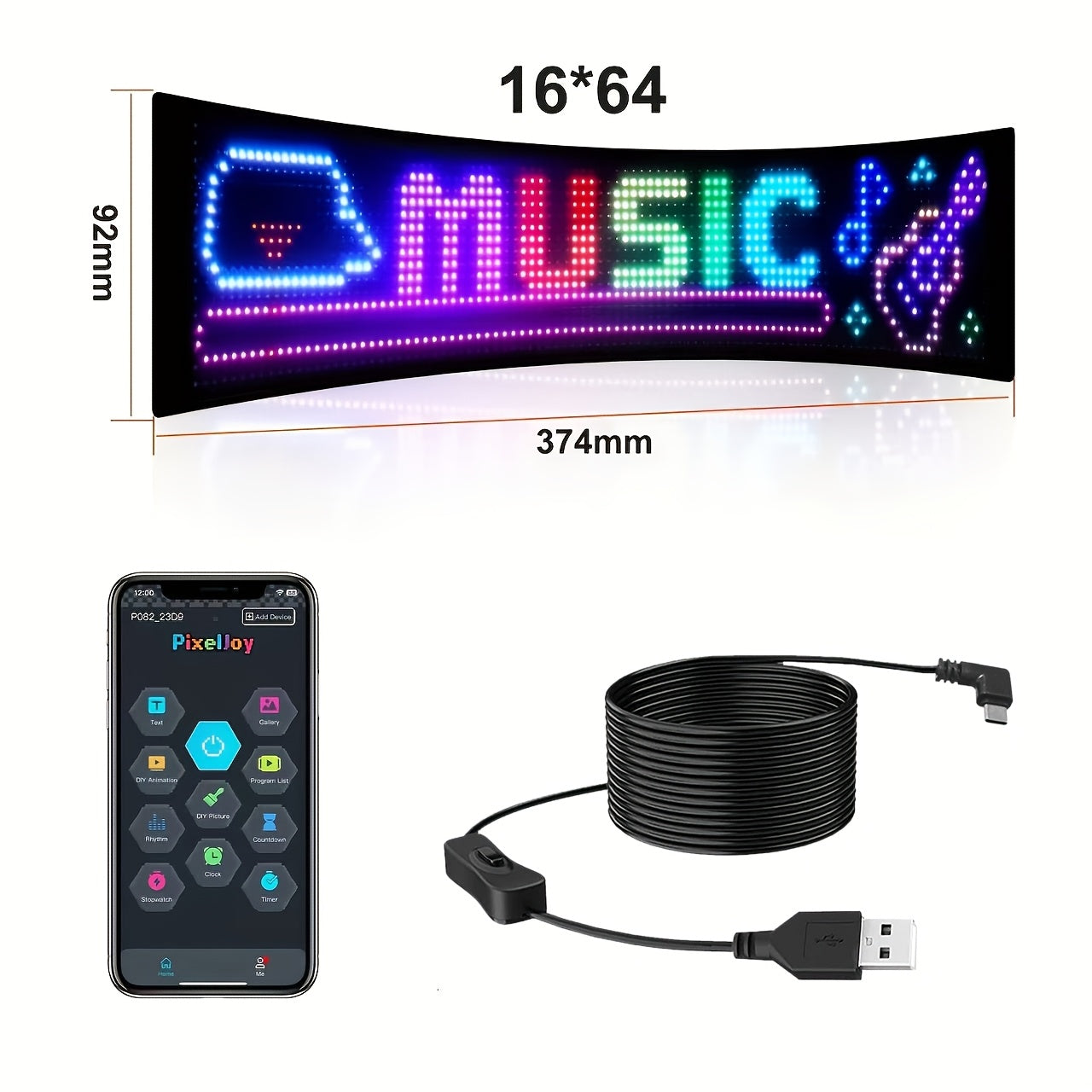 LED Matrix Panel Flexible Programmable Display – Bluetooth APP Control, USB Powered DIY LED Sign Board