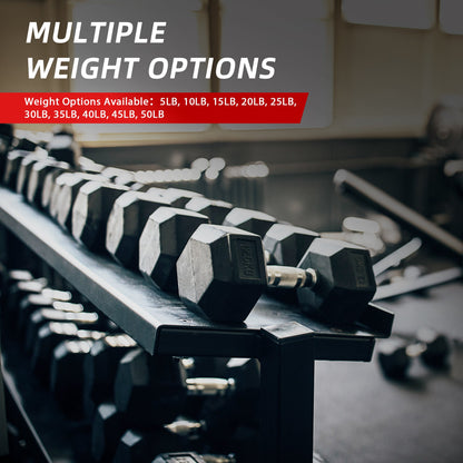 Rubber Hex Dumbbell Set – Solid Cast Iron, Hexagonal Anti-Roll Design, Chrome Ergonomic Handle, Non-Slip Grip