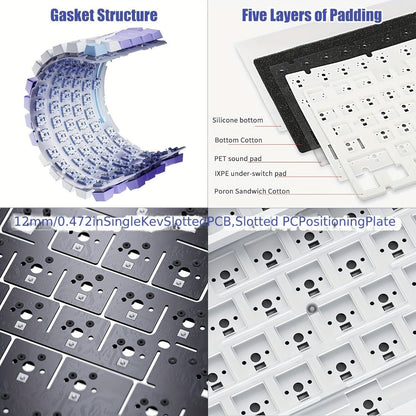 Hot Swap Gasket Mechanical Keyboard AJAZZ AK820 75%, Wireless 2.4GHz & Wired, Volume Knob, South-Facing RGB