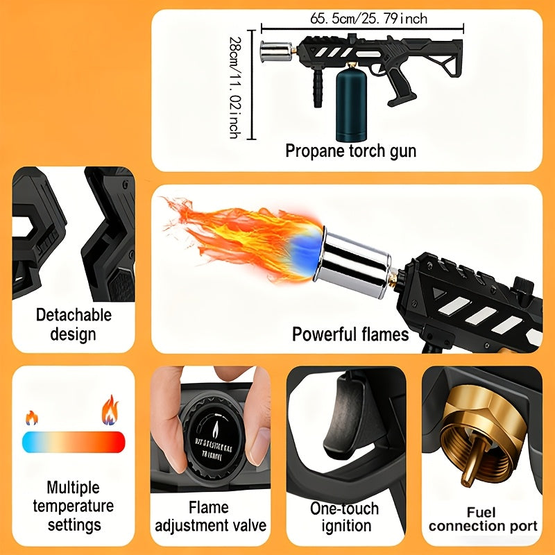 Detachable-Body Propane Torch Gun with Adjustable Flame and Black or Gold-Silvery Finish Choices