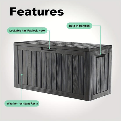 Large Resin Deck Box Lockable Outdoor Storage 80/100 Gallon, 345L UV Patio Storage Box for Garden, Patio and Yard Use