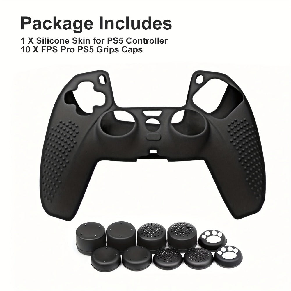PS5 Controller Silicone Cover with 10 Thumb Grip Caps – Protective Case & Grip Accessories Set for PS5 DualSense Controller