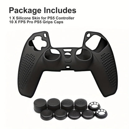 PS5 Controller Silicone Cover with 10 Thumb Grip Caps – Protective Case & Grip Accessories Set for PS5 DualSense Controller