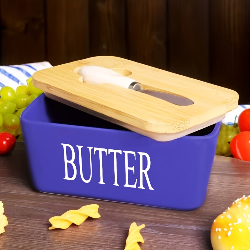 Ceramic Butter Dish with Lid and Knife, Large Countertop Butter Keeper, Airtight Seal, Easy-Clean Design