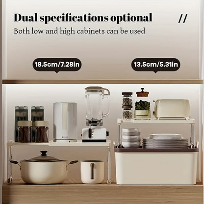 Expandable Countertop Shelf Riser with Short Legs, White or Cream Finish and 11.2- to 20.3-Inch Width