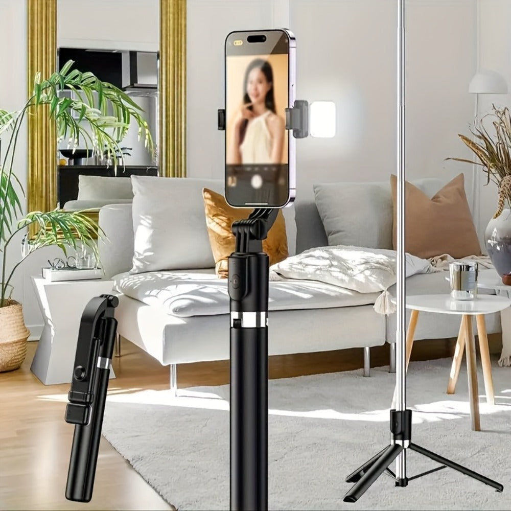 66.9-Inch Selfie Stick Tripod with Telescoping Silver Pole, Wide Black Floor Base and Remote
