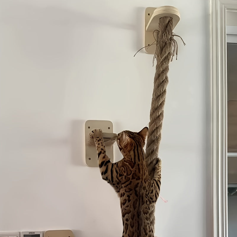 Cat Wall Climbing Rope Jumping Platform – Wall-Mounted Natural Hemp Rope Perch for Indoor Cats & Kittens | Space-Saving Cat Climbing Wall
