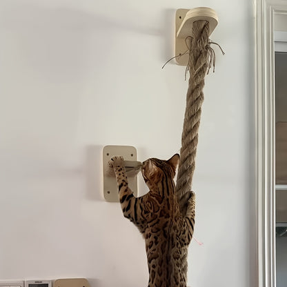 Cat Wall Climbing Rope Jumping Platform – Wall-Mounted Natural Hemp Rope Perch for Indoor Cats & Kittens | Space-Saving Cat Climbing Wall