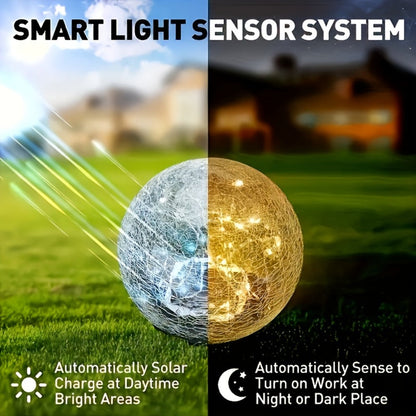 Solar Cracked-Glass Globe Garden Lights, Four-Piece Set in Warm White or Mixed Color Selections
