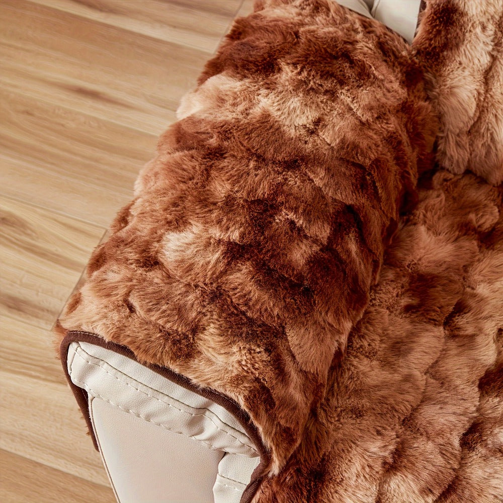 Plush Faux-Fur Style Recliner Chair Drape, 55 x 190 cm, in Coffee, Gray or White for One Seat
