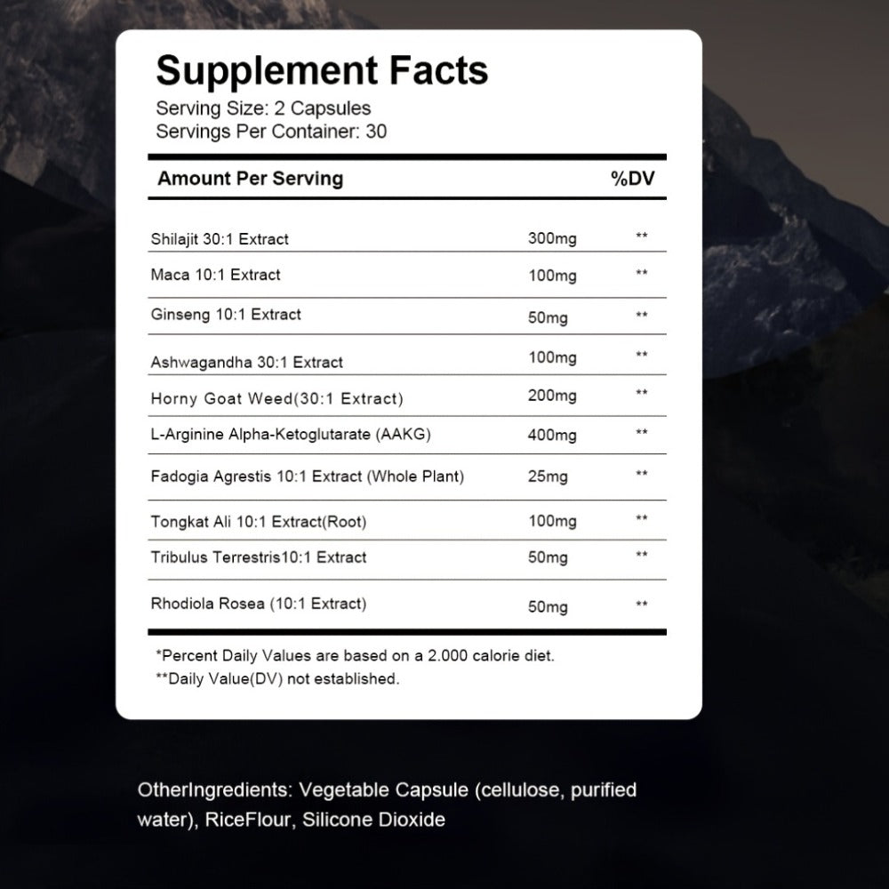 Shilajit Ashwagandha Capsules with Taurine, Ginseng & Turmeric, 5-in-1 Natural Energy, Mood, Nerve & Antioxidant Support