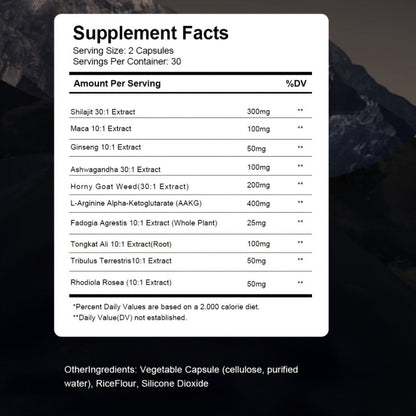 Shilajit Ashwagandha Capsules with Taurine, Ginseng & Turmeric, 5-in-1 Natural Energy, Mood, Nerve & Antioxidant Support