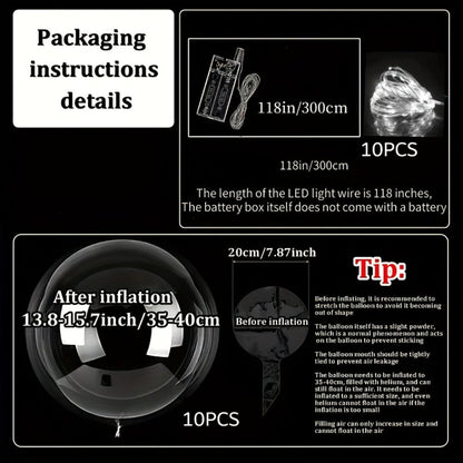 Party Decorations 20-Piece Clear Bobo Balloon Kit with LED String Lights and Six Light Color Options