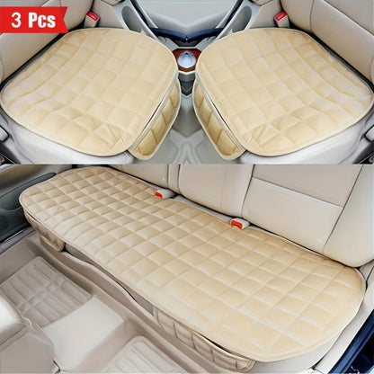 Plush Plaid Car Seat Cushion Three-Piece Set with Two Front Pads, One Rear Pad and Five Color Options