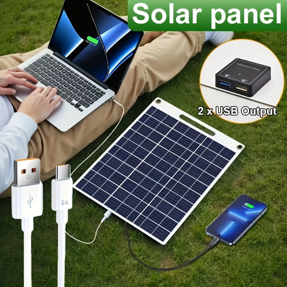 Solar Panel Phone Charger USB – Flexible Photovoltaic Outdoor Charging Panel with USB Cable, Portable Solar Power Generator for Camping, RV