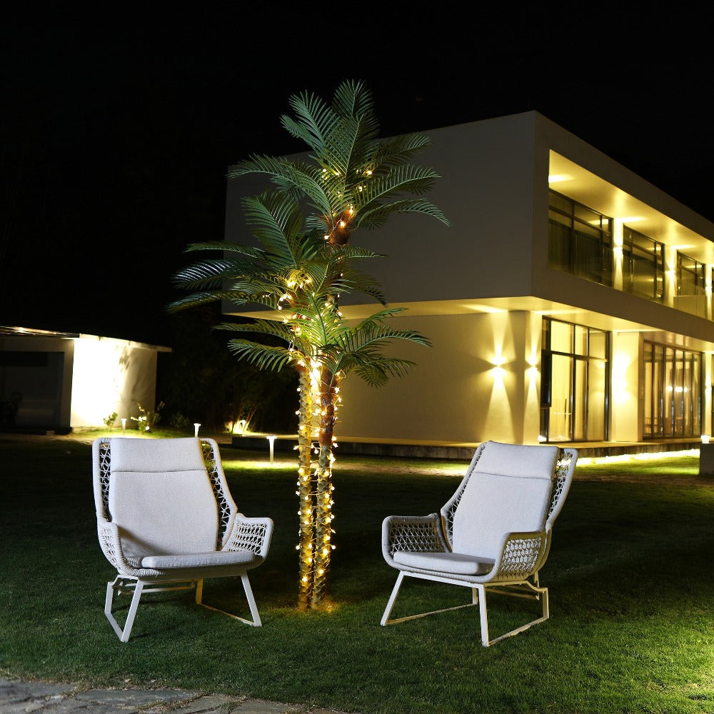 Artificial Palm Tree with Potted Base in 8 or 10 Foot Heights and Layered Golden Cane-Style Trunks
