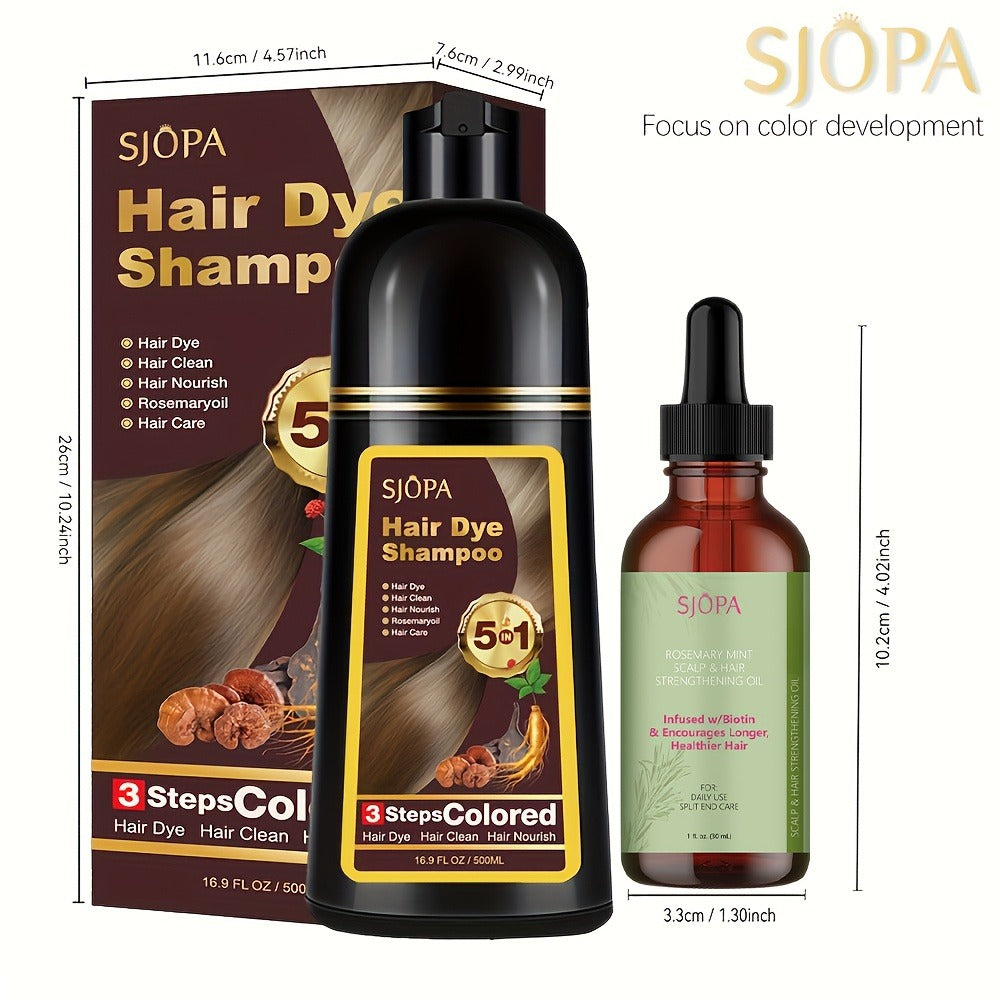 Natural Hair Dye Shampoo Kit 3-in-1 with Rosemary Oil & Squalane, Plant-Based Gray Hair Coverage