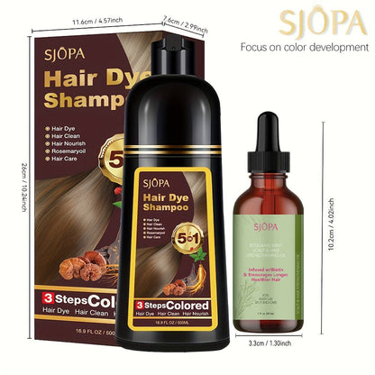 Natural Hair Dye Shampoo Kit 3-in-1 with Rosemary Oil & Squalane, Plant-Based Gray Hair Coverage