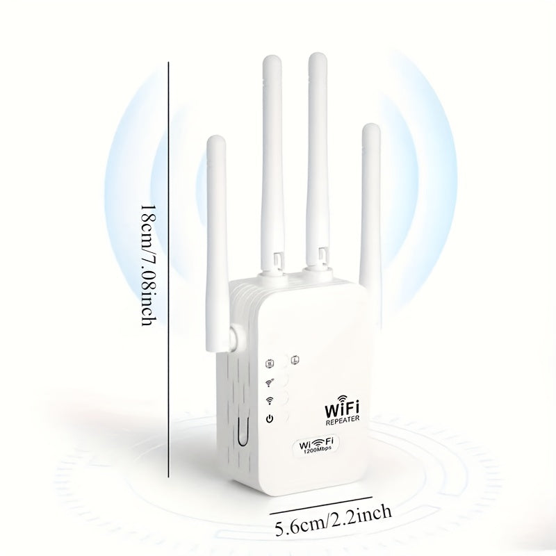 WiFi Extender 1300Mbps Dual Band AP & Relay Mode - 4 Powerful Antennas Full House Coverage, Ethernet Port
