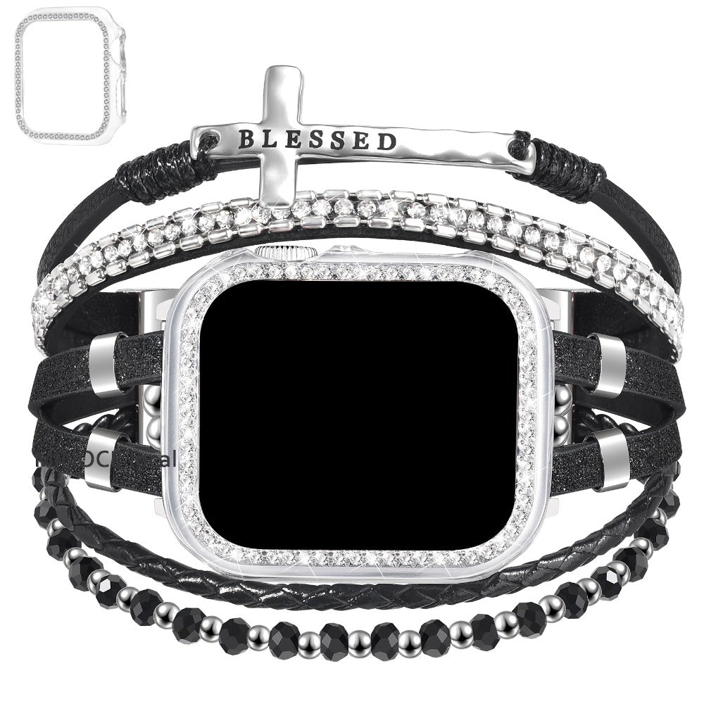 Watch Band Bracelet with Multilayer Beads, Integrated Bumper Frame and Five Colors for Apple Watch Sizes