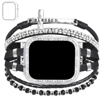 Watch Band Bracelet with Multilayer Beads, Integrated Bumper Frame and Five Colors for Apple Watch Sizes