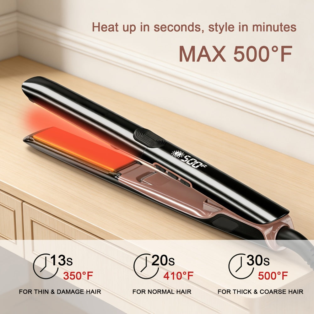 Ceramic Ionic Flat Iron Hair Straightener & Curler 2-in-1 Plasma Anti-Static 260°C 500°F LCD, for Home, Travel and Salon Hair Styling
