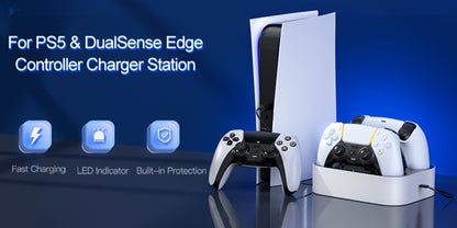 Safe Charging PS5 Controller Charging Station with Smart Chip, Dual Fast Charging Dock for DualSense & DualSense Edge