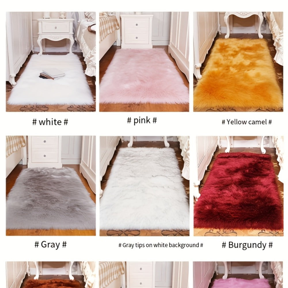 Area Rug Plush Imitation Wool Mat in Four Colors and Two Sizes for Bedroom, Living Room or Bay Window