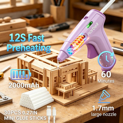 Cordless Hot Glue Gun Fast Heating USB Rechargeable 2000mAh, 12-Second Heat-Up, Anti-Drip Nozzle