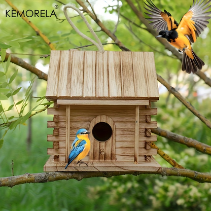 Wooden Bird Nest Breeding Box for Parrots & Small Birds – Hanging Outdoor Cage Accessory, Natural Solid Wood Birdhouse