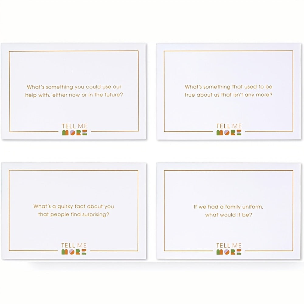 Tell Me More Conversation Card Game with 52 Question Cards, English-Language Prompts and Brown Box