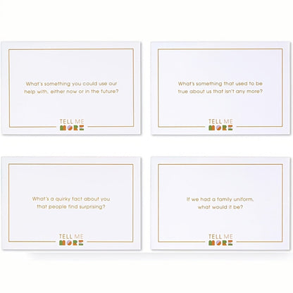 Tell Me More Conversation Card Game with 52 Question Cards, English-Language Prompts and Brown Box