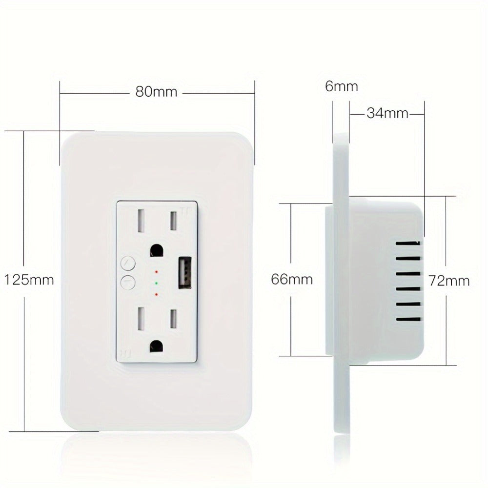 Smart WiFi Wall Outlet with 2 AC Outlets & USB Charging Port, Works with Alexa & Google Home, App Remote Control