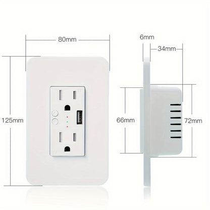 Smart WiFi Wall Outlet with 2 AC Outlets & USB Charging Port, Works with Alexa & Google Home, App Remote Control