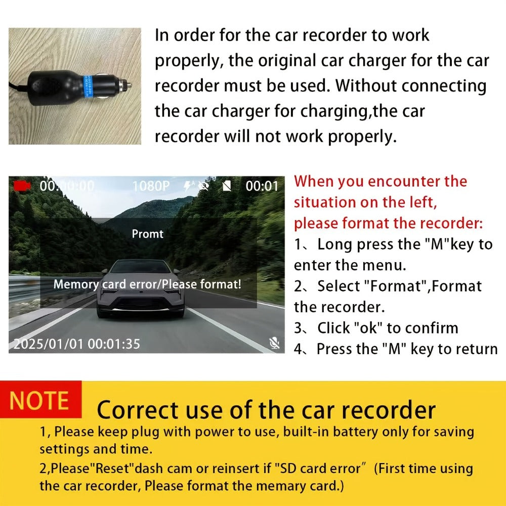4-Channel 360° Dash Cam 1080P Front + 720P Rear Left Right All-Round Coverage, Quad-Screen Split Display, Night Vision, WDR, G-Sensor