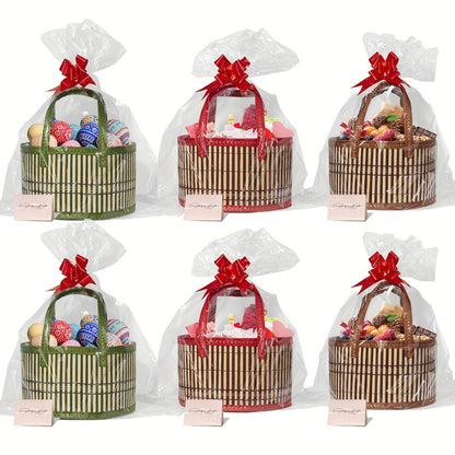 Bamboo Storage Baskets 6-Pack in Oval or Round Shapes with Nine Color and Shape Options for Home Organization