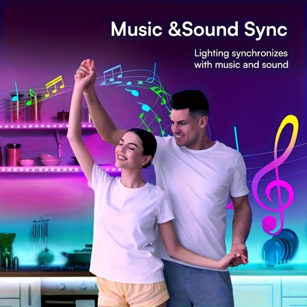 RGB LED Strip Lights 32.8ft Bluetooth Music Sync – 5050 Color Changing Tape Light, 44-Key IR Remote