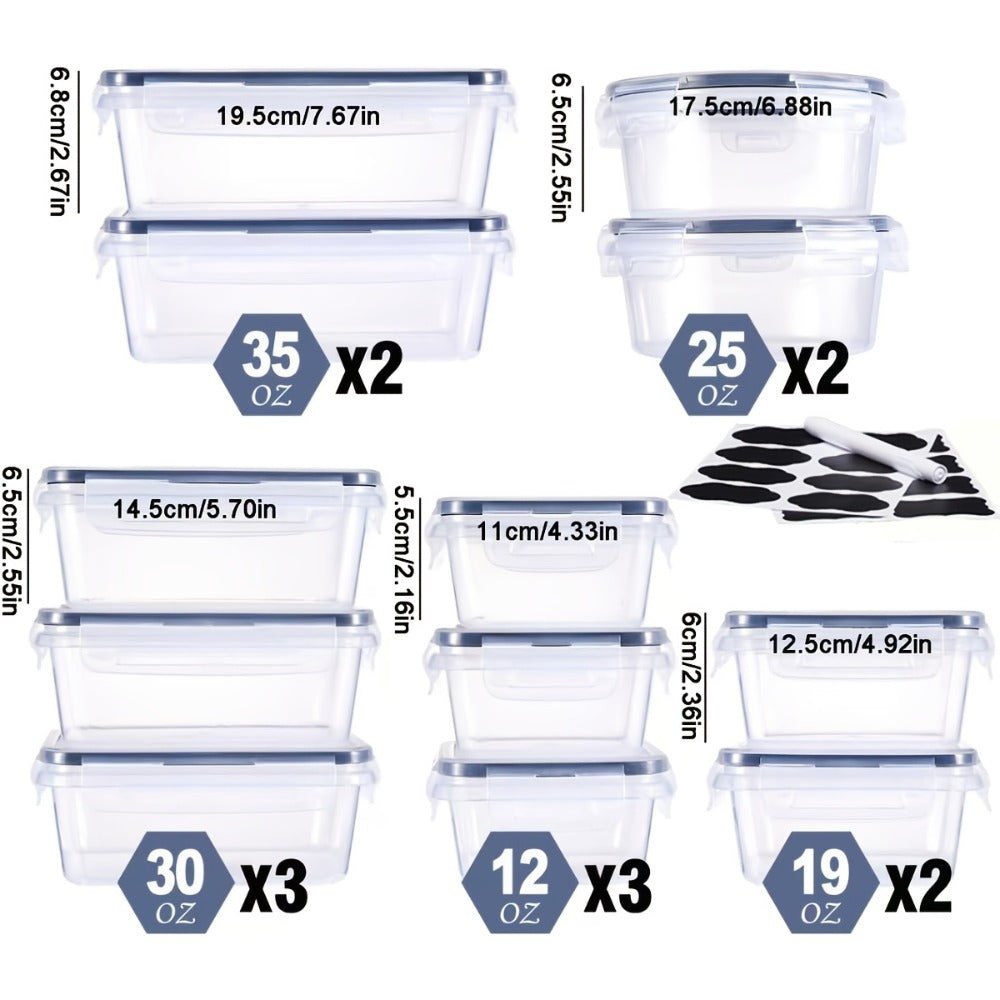 Lunch Box Food Storage Organizer with Flip-Top Lids and Multi-Size Plastic Container Sets for Kitchen and Pantry Organization