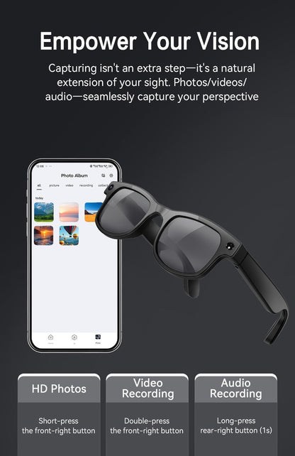 Smart Glasses with Camera and Bluetooth, 8MP Camera Eyewear with HD Video, Translation, Object Recognition