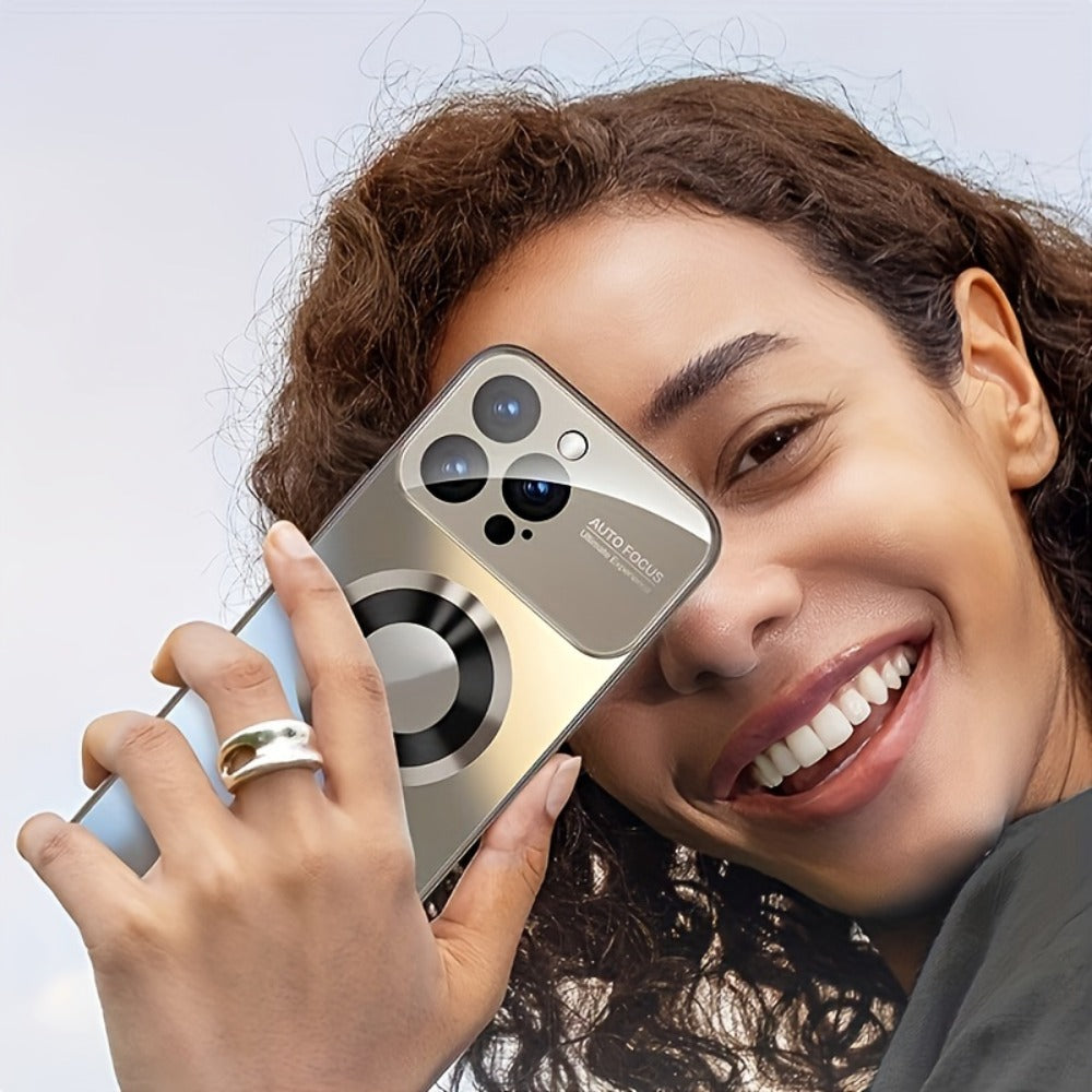 Phone Case Matte Titanium-Finish Cover with Built-In Glass Lens Protector for Select iPhone Models