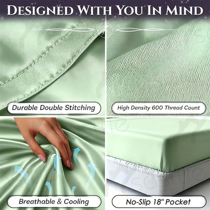 Fitted Sheet Bamboo Blend Deep Pocket Breathable Bed Sheet Set with Pillowcase